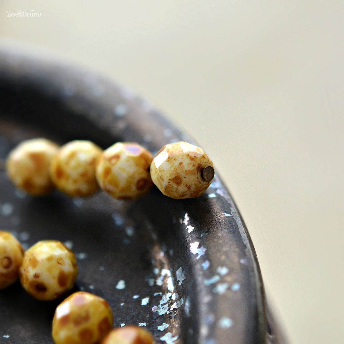 10 Opaque White, Speckled Picasso Finish, Premium Czech Glass, Firepolish, Facet Round Beads 8mm