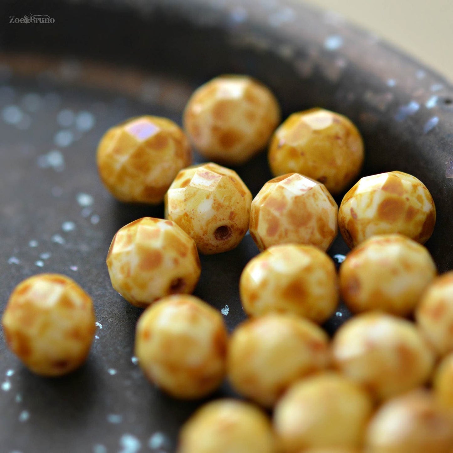 10 Opaque White, Speckled Picasso Finish, Premium Czech Glass, Firepolish, Facet Round Beads 8mm