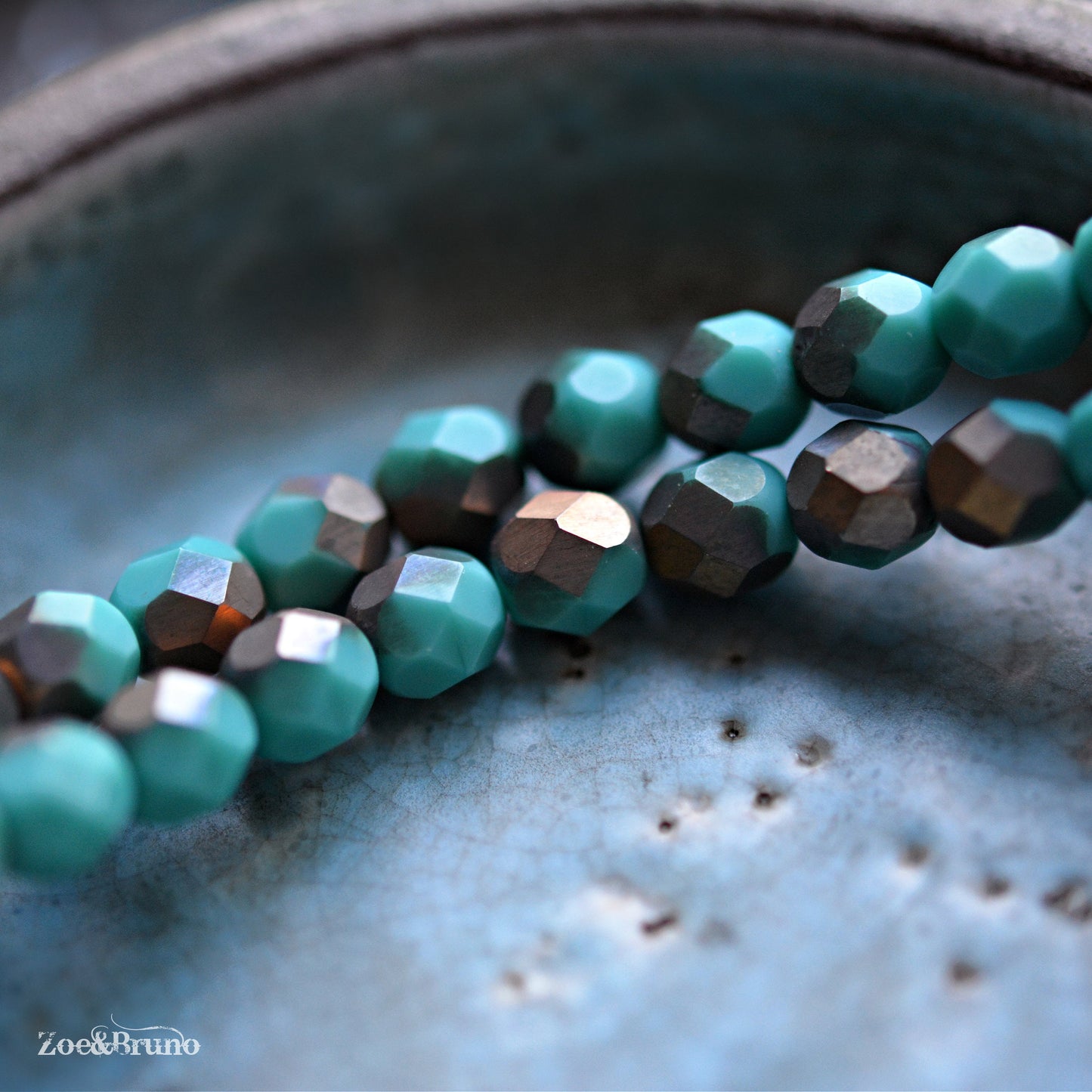 25 Matte Opaque Turquoise, Apollo Finish, Premium Czech Glass, Fire-Polish, Facet Round Beads 6mm