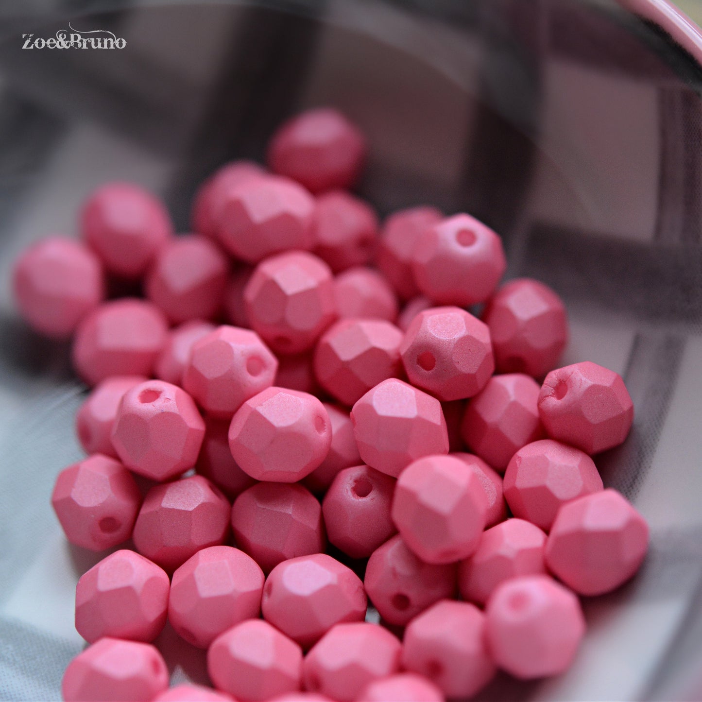 25 Matte Opaque Saturated Pink, Premium Czech Glass, Fire-Polish, Facet Round Beads 6mm