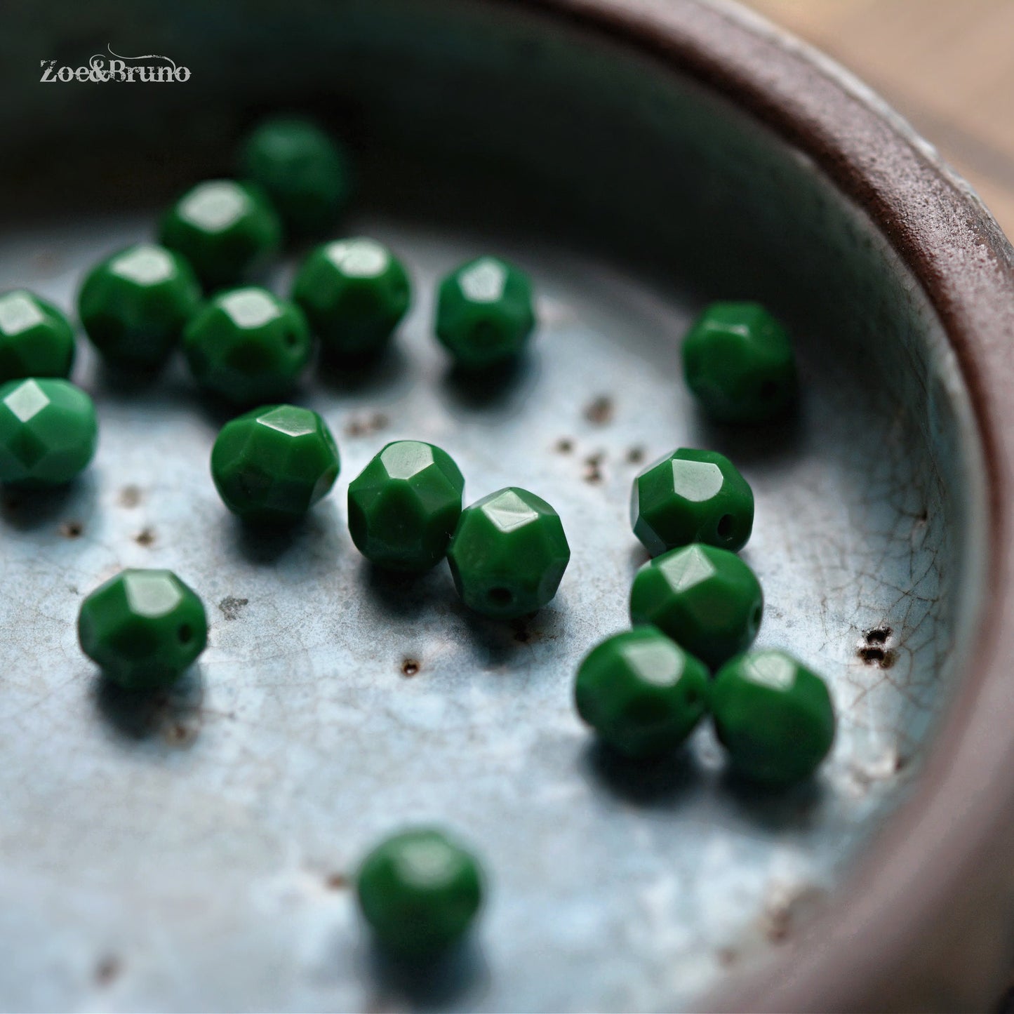 25 Opaque Kelly Green, Premium Czech Glass, Facet Fire-Polish Round Beads 6mm