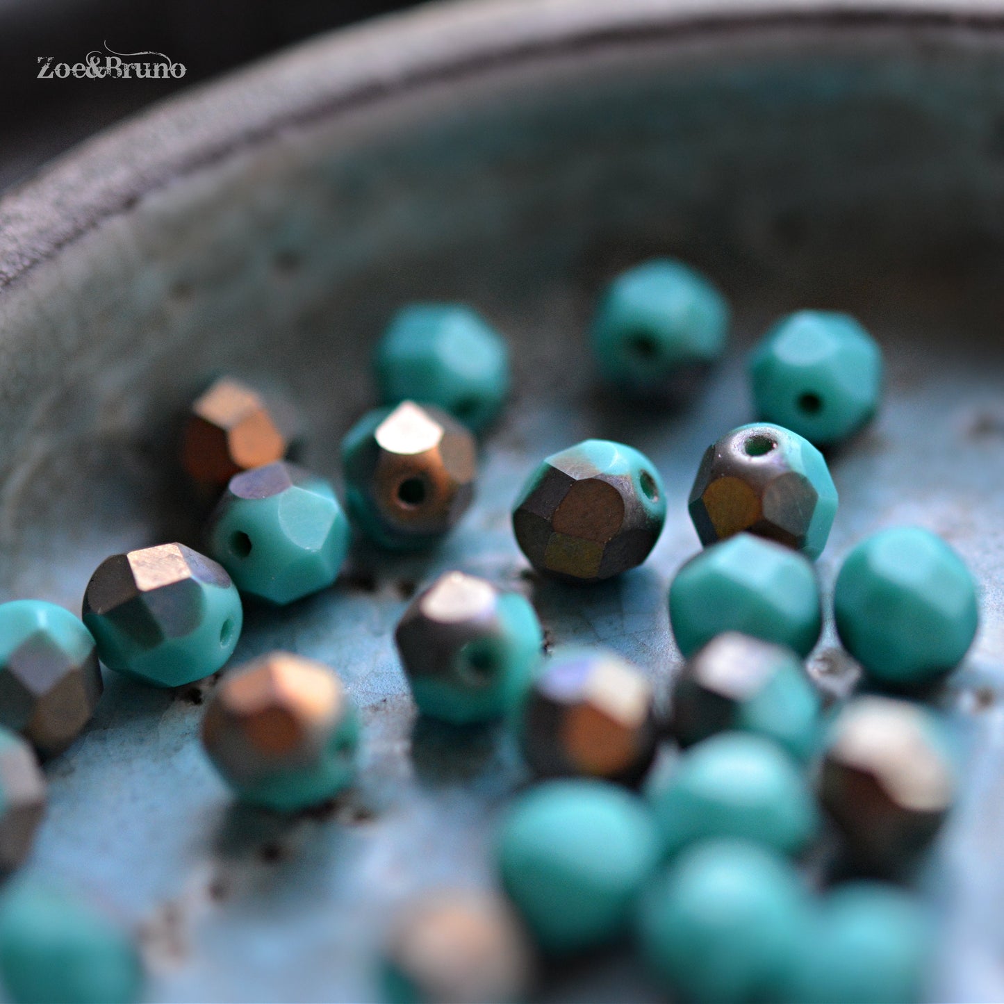 25 Matte Opaque Turquoise, Apollo Finish, Premium Czech Glass, Fire-Polish, Facet Round Beads 6mm