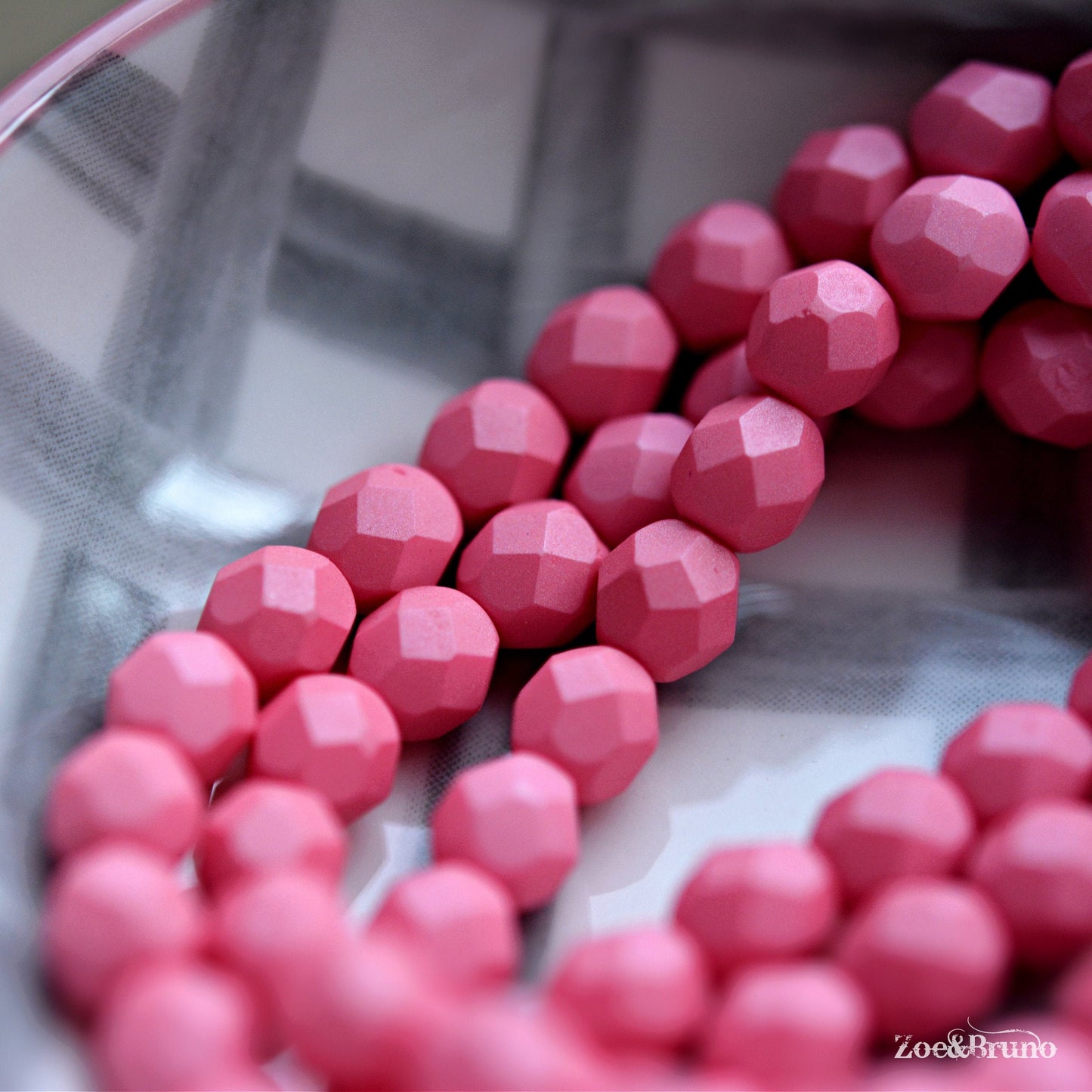 25 Matte Opaque Saturated Pink, Premium Czech Glass, Fire-Polish, Facet Round Beads 6mm