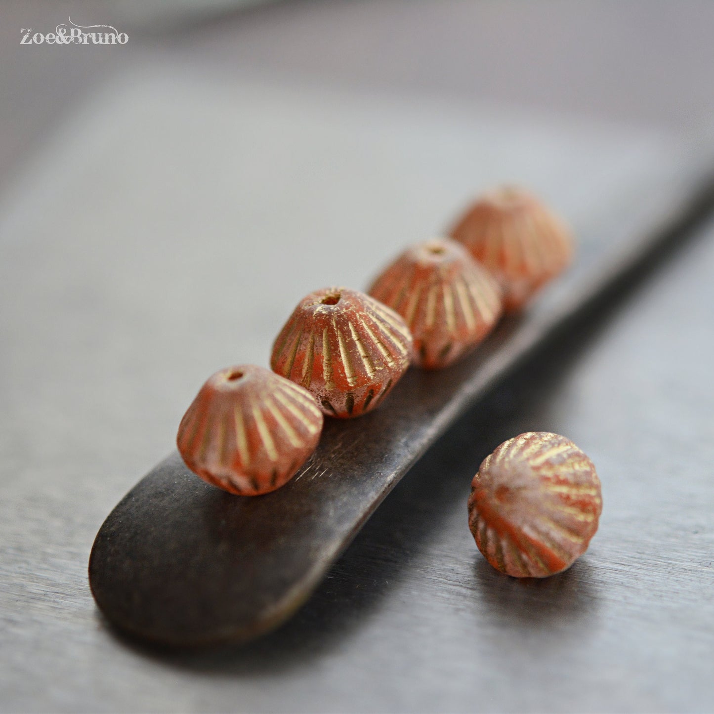 6 Matte Transparent Orange, Etched Metallic Gold Wash, Premium Czech Glass, Tribal Bicone Beads 11mm