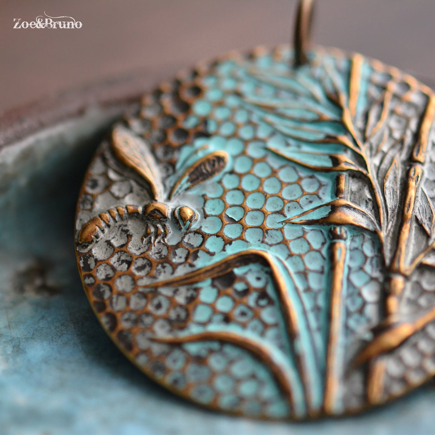 1 Vintaj Brass, Natural Brass, Nickel Free, Lead Free, Verdigris Finish, Dragonfly Reed Pendant 42mm