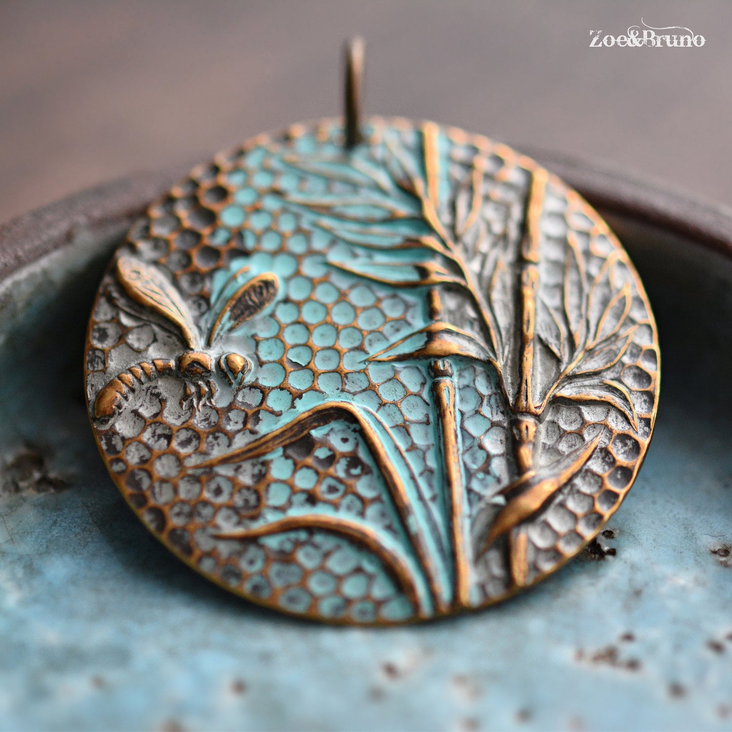 1 Vintaj Brass, Natural Brass, Nickel Free, Lead Free, Verdigris Finish, Dragonfly Reed Pendant 42mm