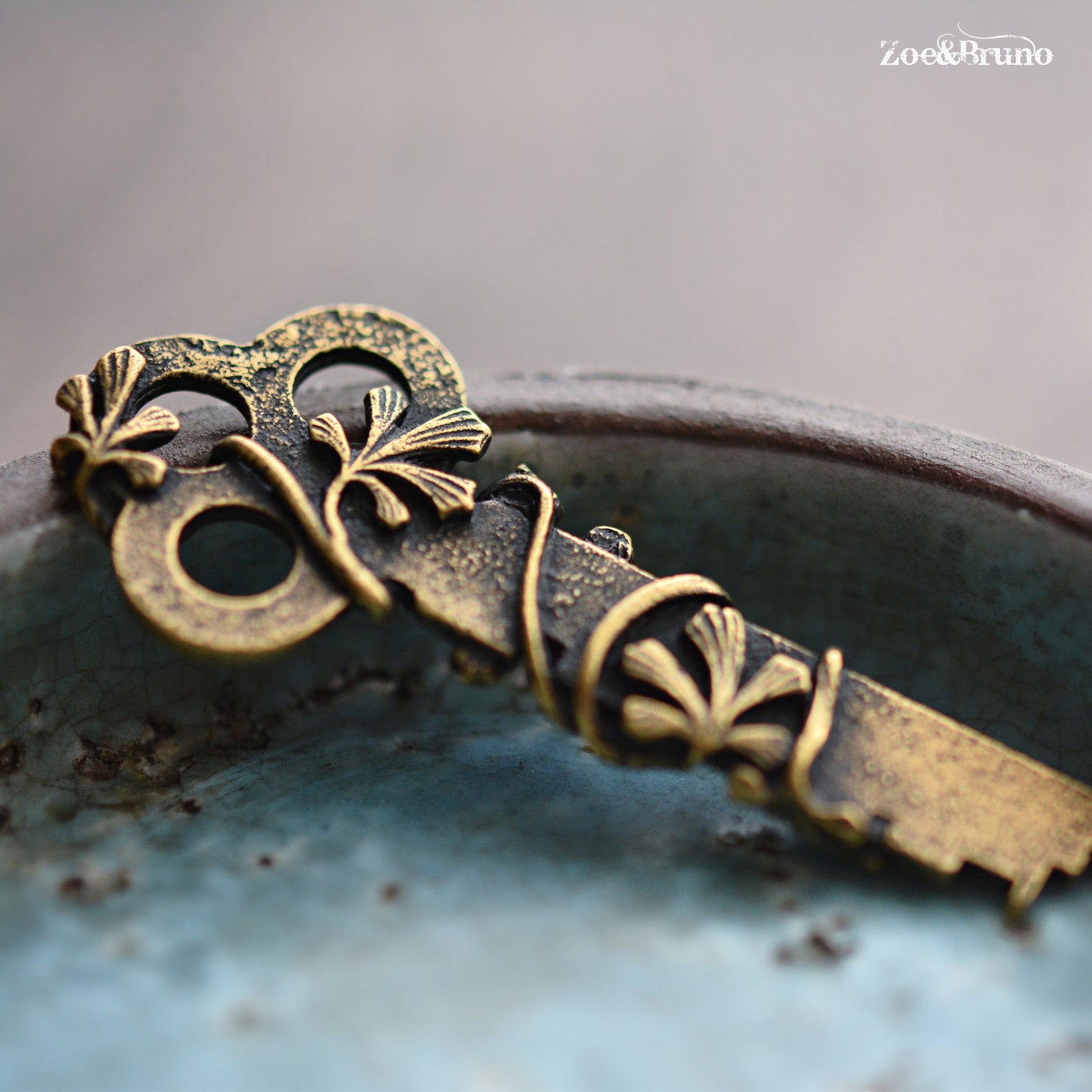 1 Secret Garden - Vintaj Brass, Antique Plated Brass, Secret Garden Key, Pendant Or Charm 56x23mm