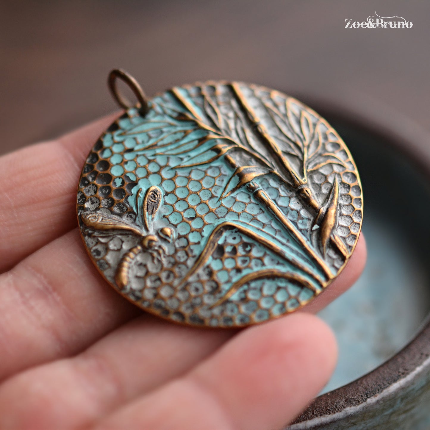 1 Vintaj Brass, Natural Brass, Nickel Free, Lead Free, Verdigris Finish, Dragonfly Reed Pendant 42mm