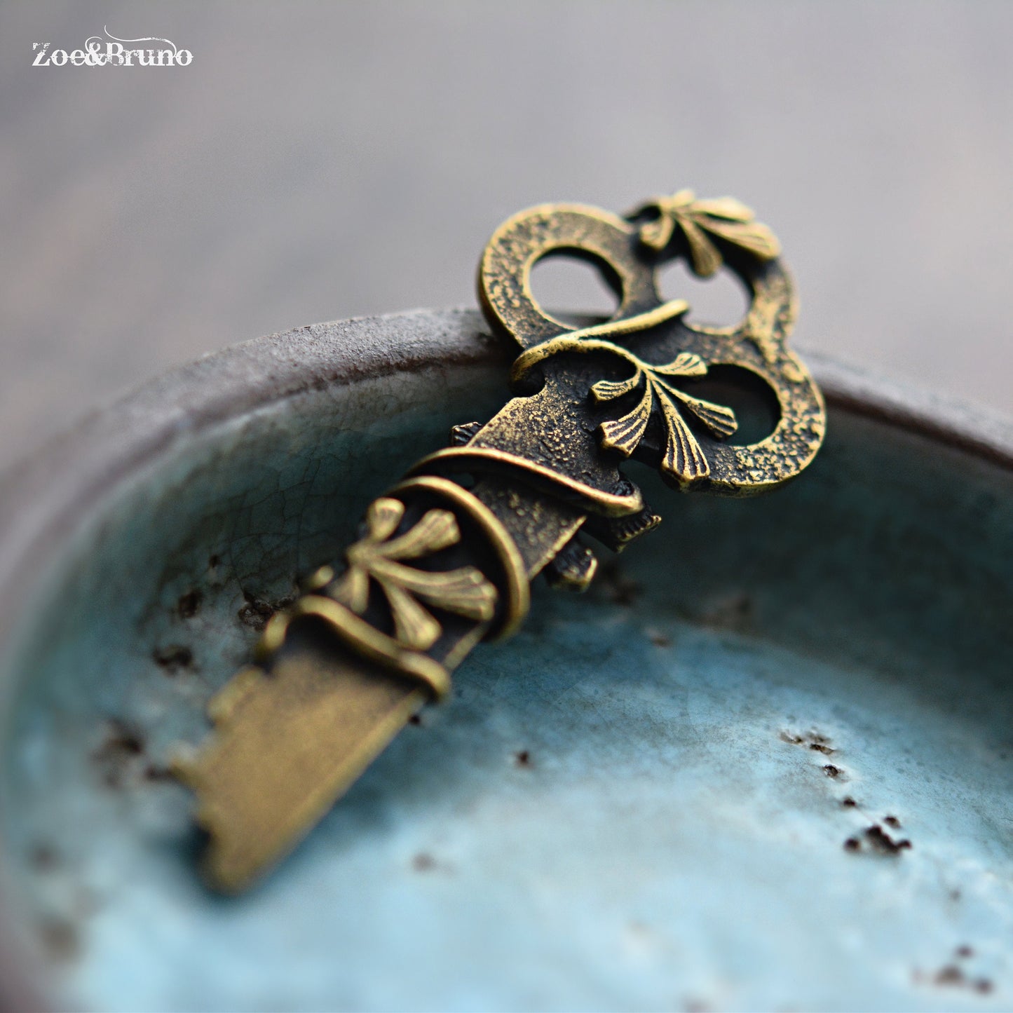 1 Secret Garden - Vintaj Brass, Antique Plated Brass, Secret Garden Key, Pendant Or Charm 56x23mm