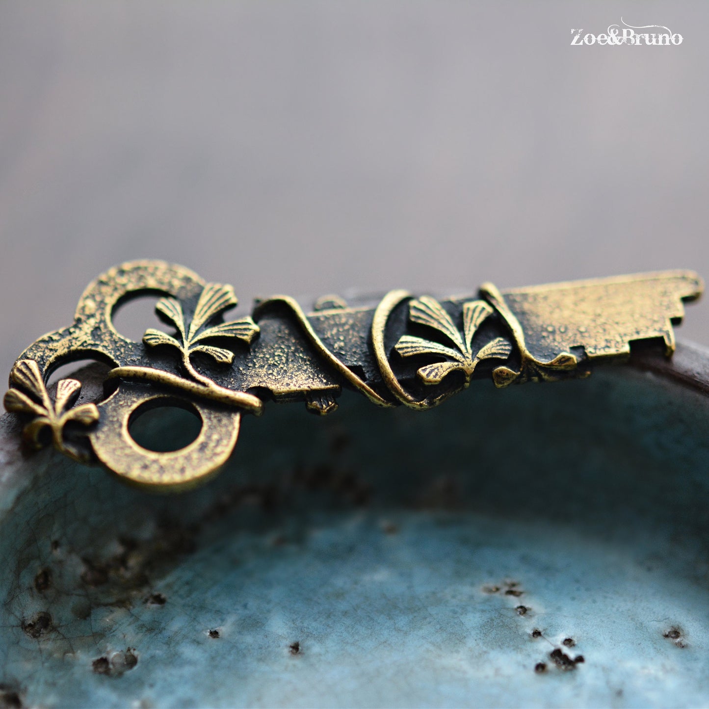 1 Secret Garden - Vintaj Brass, Antique Plated Brass, Secret Garden Key, Pendant Or Charm 56x23mm