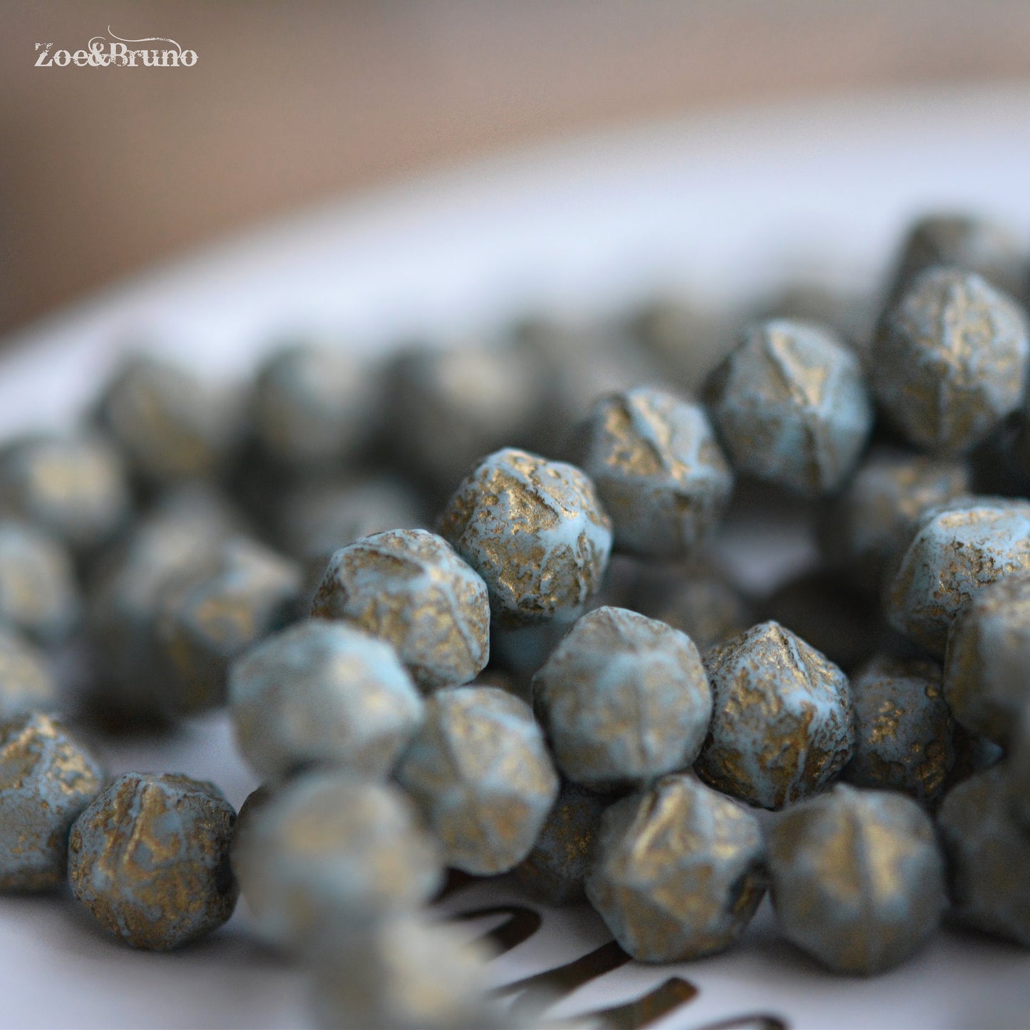 20 Opaque Sky Blue, Etched Metallic Gold Wash, Premium Czech Glass, English Cut, Facet Round Beads 8mm