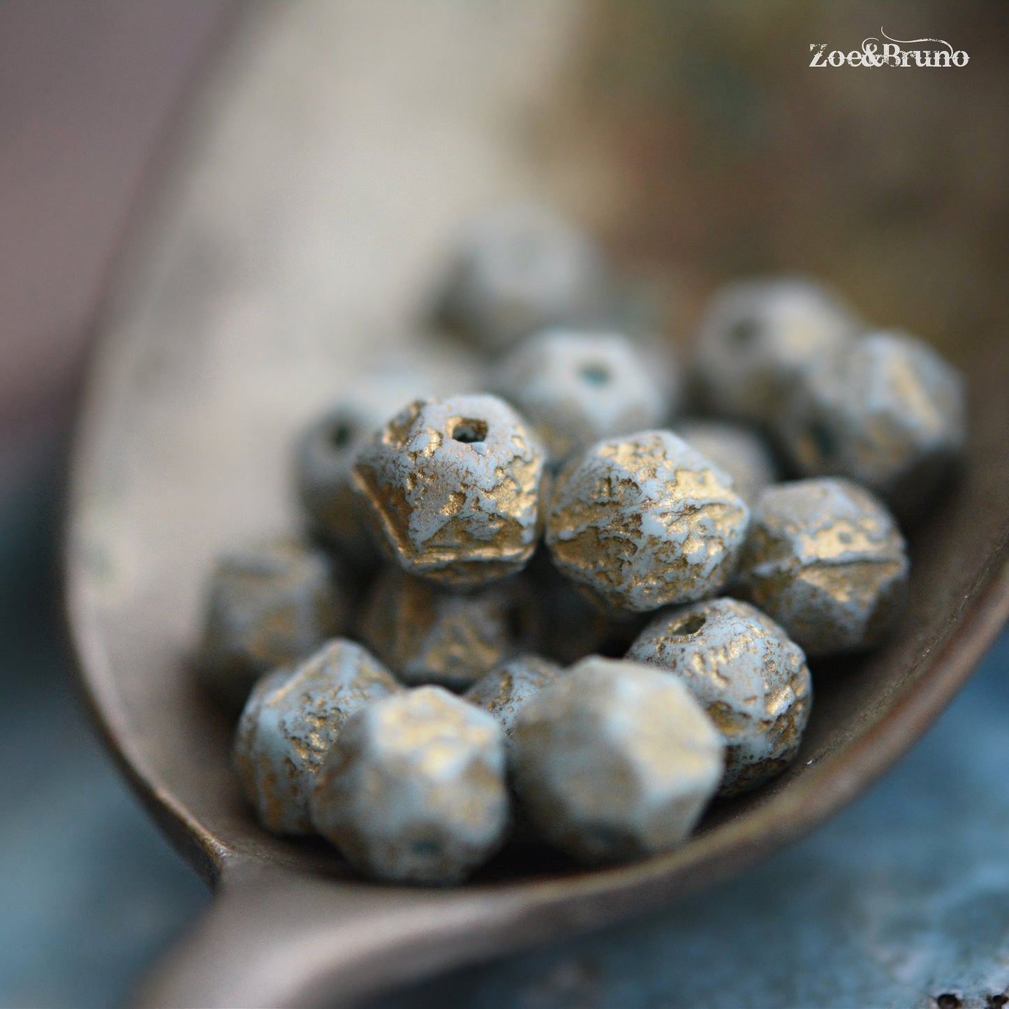 20 Opaque Sky Blue, Etched Metallic Gold Wash, Premium Czech Glass, English Cut, Facet Round Beads 8mm