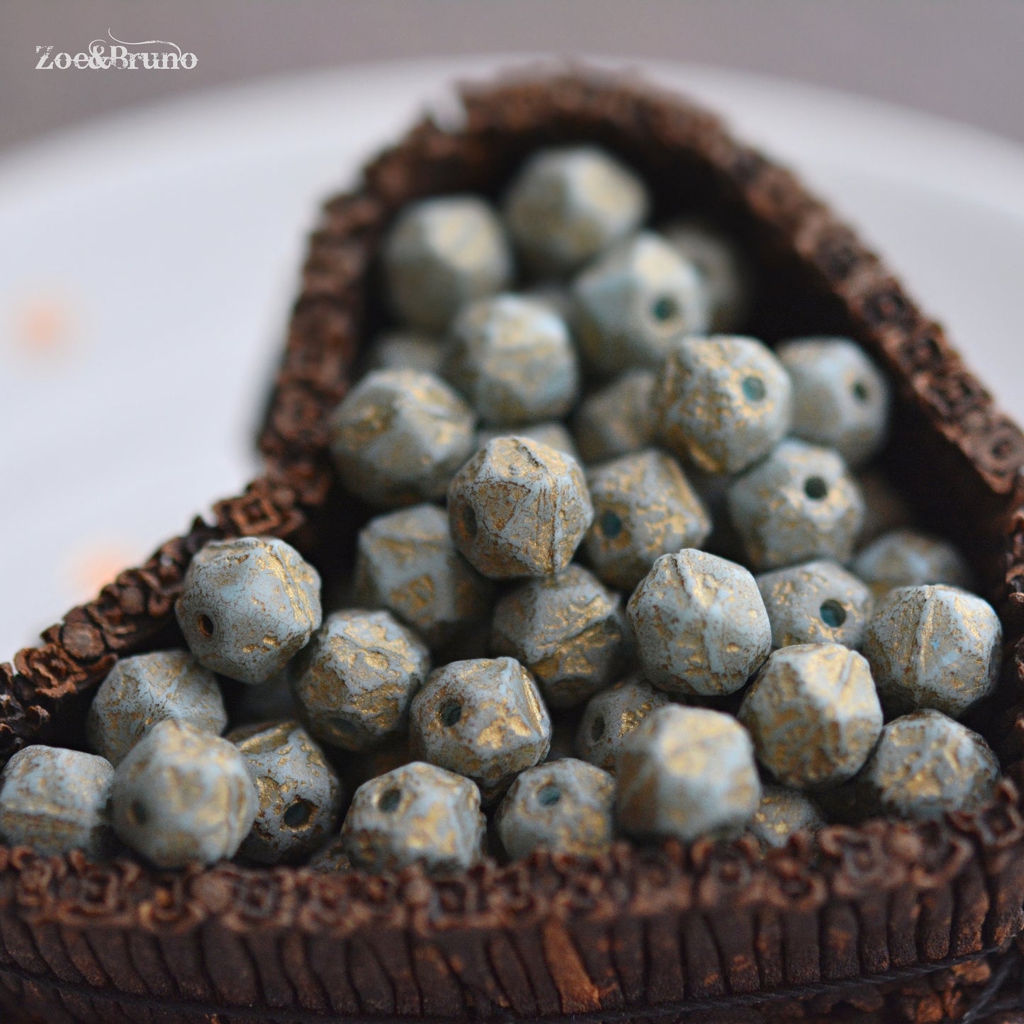 20 Opaque Sky Blue, Etched Metallic Gold Wash, Premium Czech Glass, English Cut, Facet Round Beads 8mm