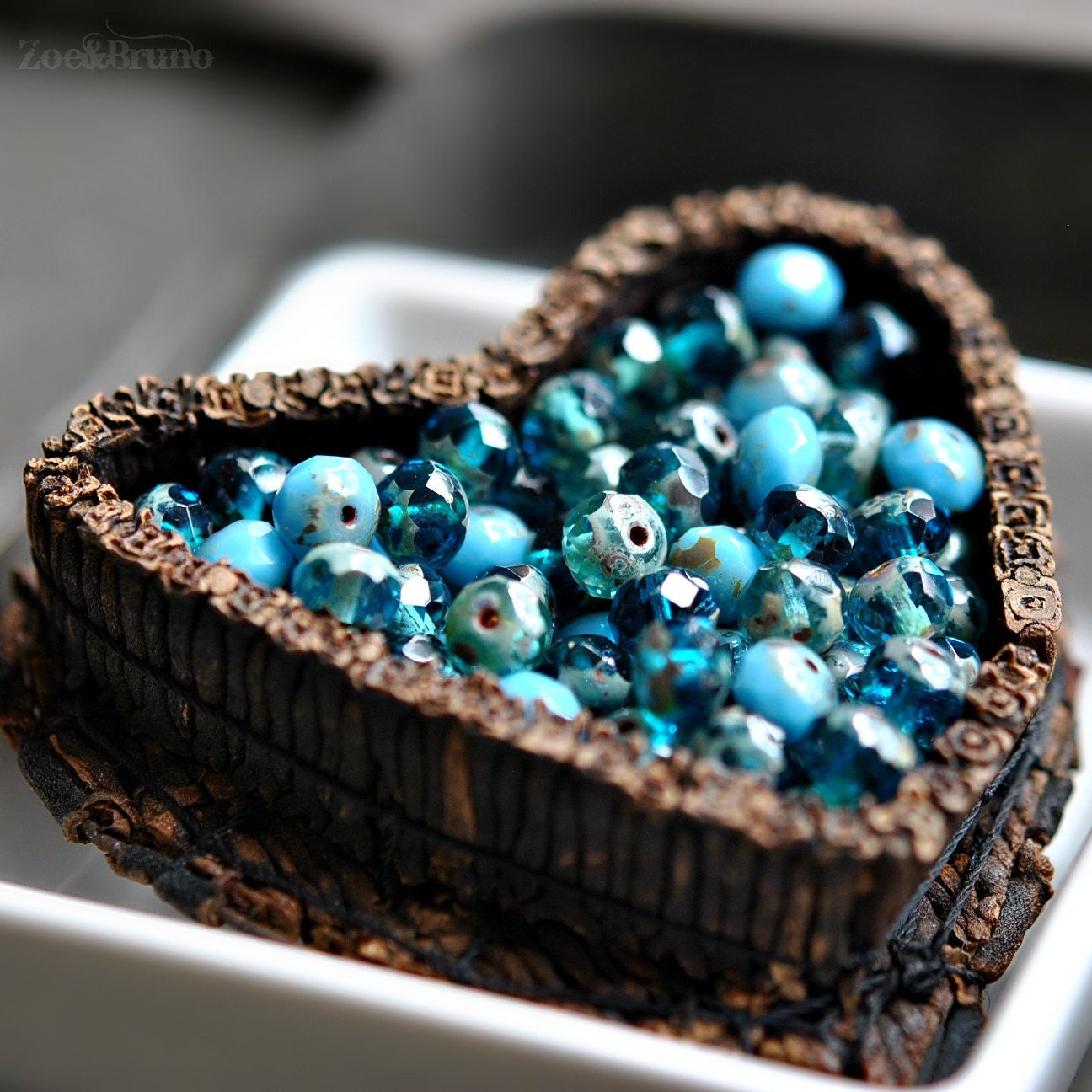 15 Transparent Aqua, Capri Blue, Opaque Baby Blue, Picasso Finish, Premium Czech Glass, Facet Rondelle Bead Mix 7x5mm
