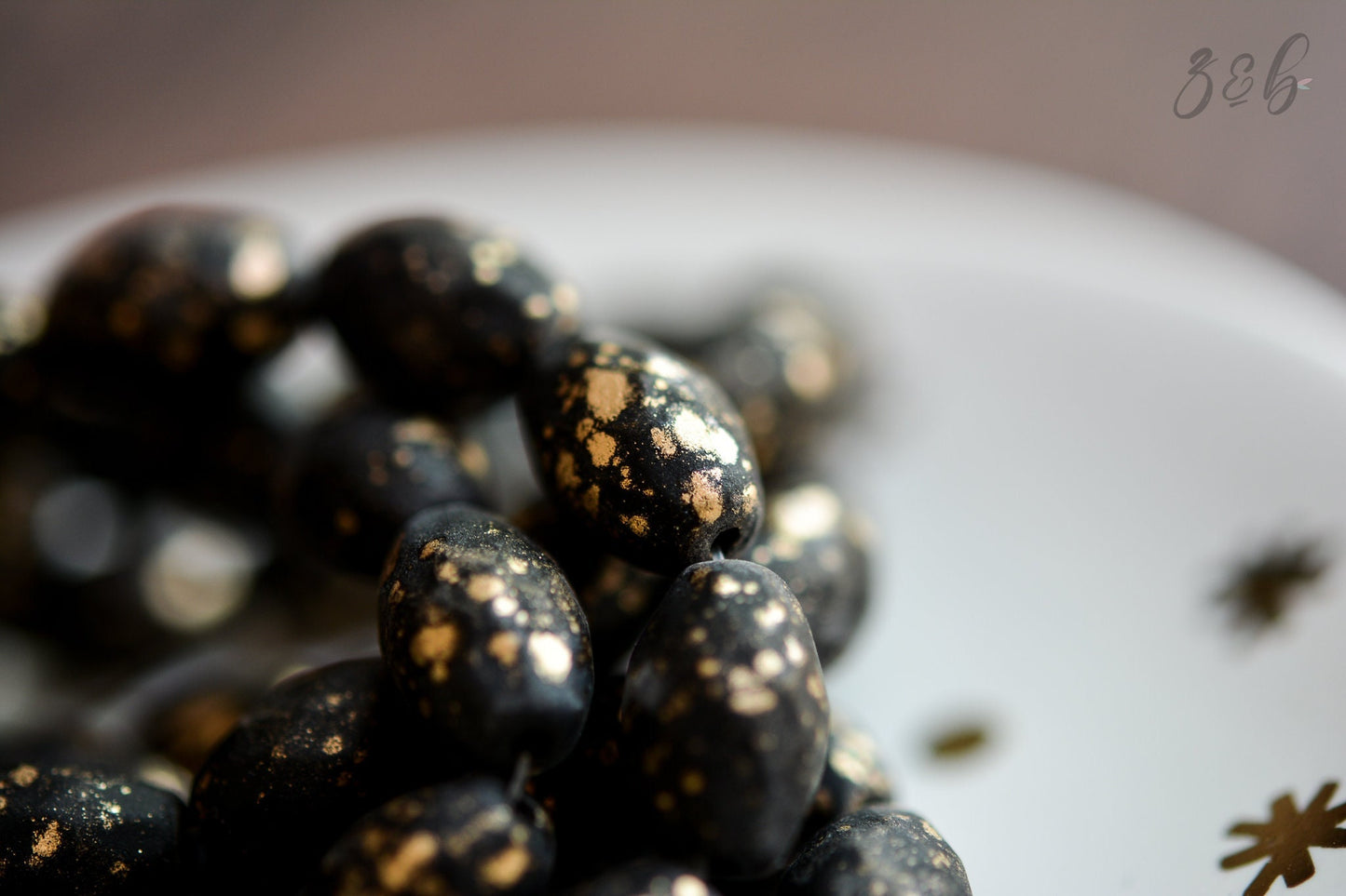 6 Matte Opaque Jet Black, Metallic Gold Finish, Premium Czech Glass, Faceted Oval Beads 12x8mm