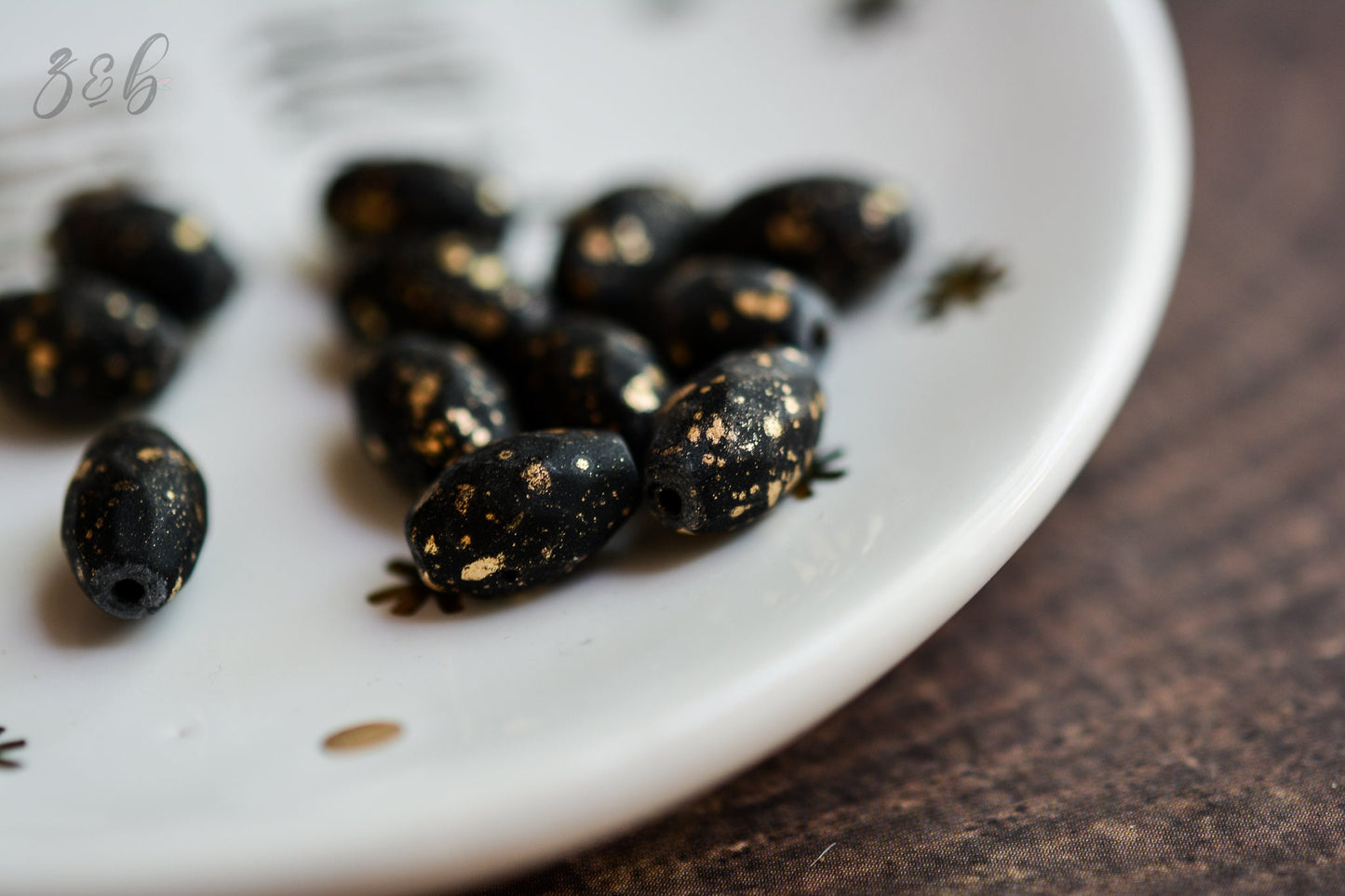 6 Matte Opaque Jet Black, Metallic Gold Finish, Premium Czech Glass, Faceted Oval Beads 12x8mm