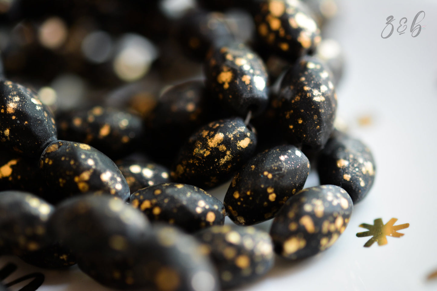 6 Matte Opaque Jet Black, Metallic Gold Finish, Premium Czech Glass, Faceted Oval Beads 12x8mm
