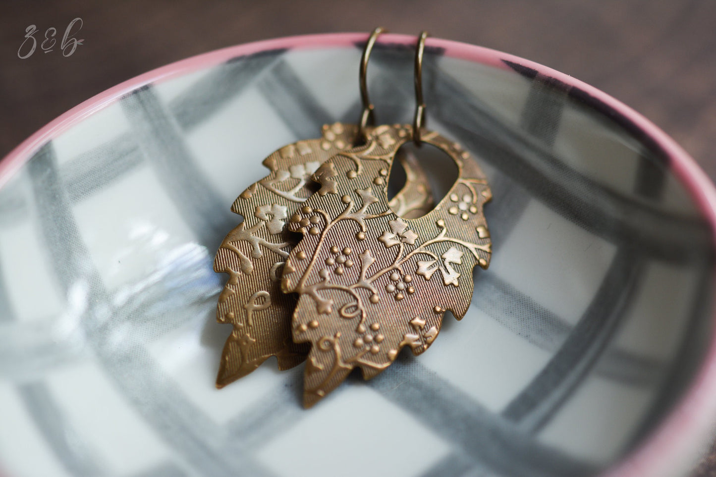 Once Upon A Time Earrings - Vintaj Brass, Nickel Free, Lead Free, Pure Brass, Hammered Patterned, Vintage Inspired, Floral Leaves
