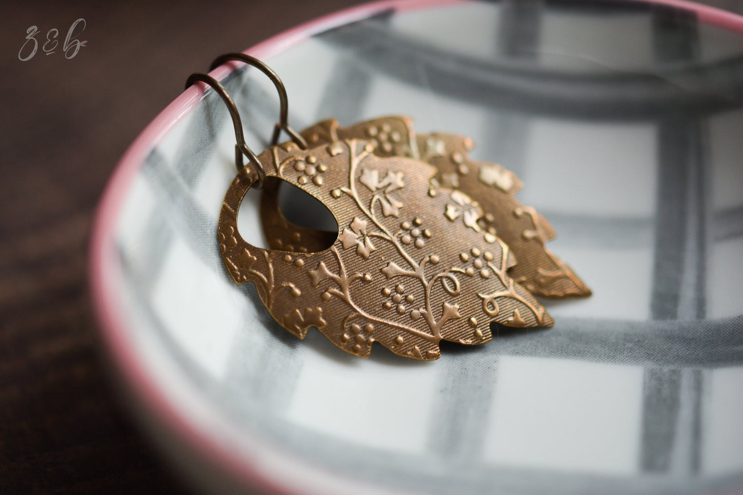 Once Upon A Time Earrings - Vintaj Brass, Nickel Free, Lead Free, Pure Brass, Hammered Patterned, Vintage Inspired, Floral Leaves