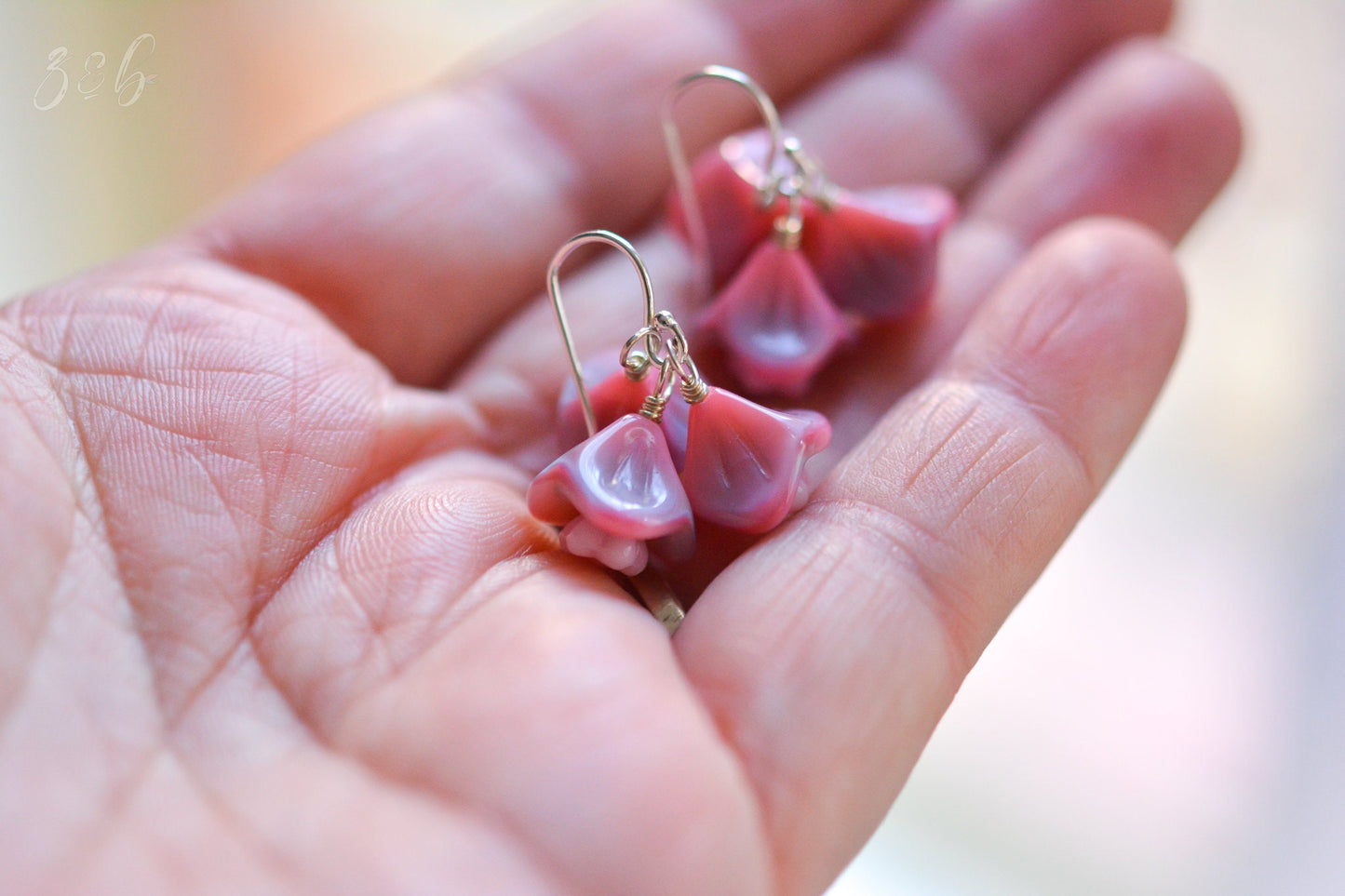 Pretty In Pink Earrings - Handmade, Sterling Silver, Opaque Pink, Czech Glass Bell Flower, Clusters