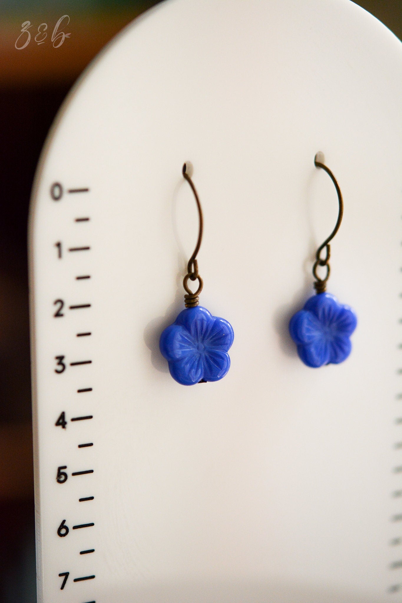 Royal Blue Earrings - Handmade, Vintaj Brass, Nickel Free, Lead Free, Pure Brass, Opaque Royal Blue, Czech Glass Blossom Flowers