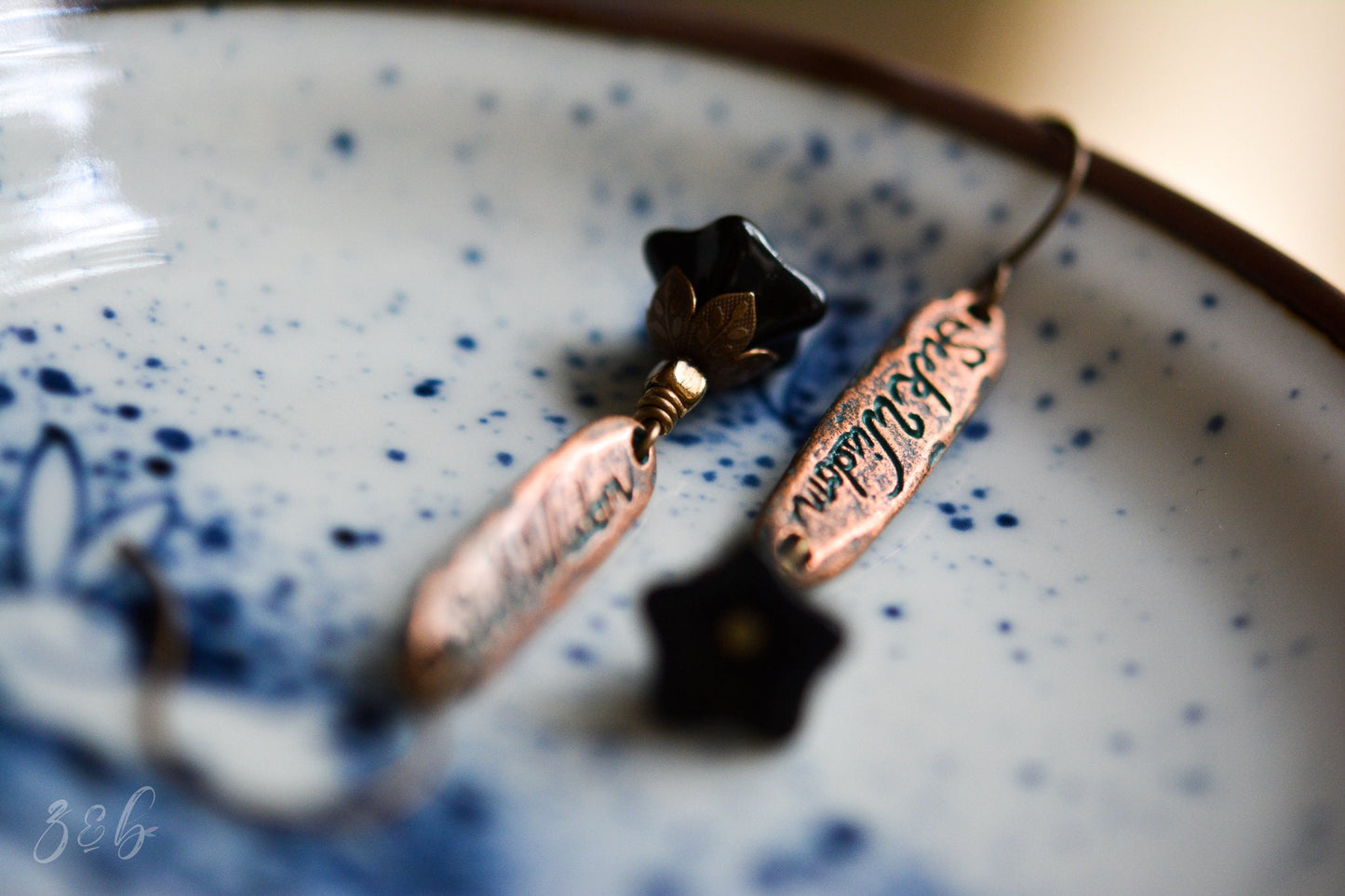 Seek Wisdom Earrings - Handmade, Vintaj Nickel, Lead Free, Pure Brass, Jet Black Czech Glass Trumpet Flowers, Seek Wisdom