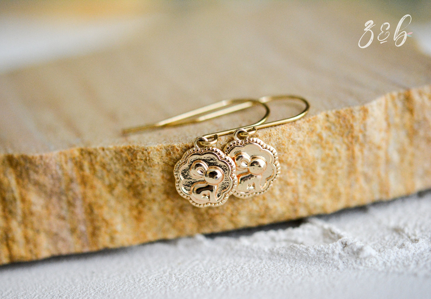 Bunny Friend Earrings - Handmade 18k Plated Gold, Plated Gold Stainless Steel, Flower, Rabbit Or Bunny