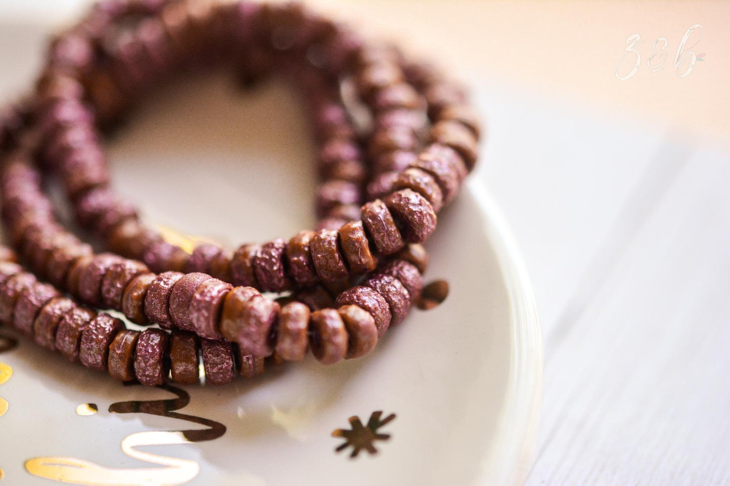 30 Opaque Alloy Orange, Etched Metallic Pink Wash, Premium Czech Glass, Heishi Beads 3x6mm.