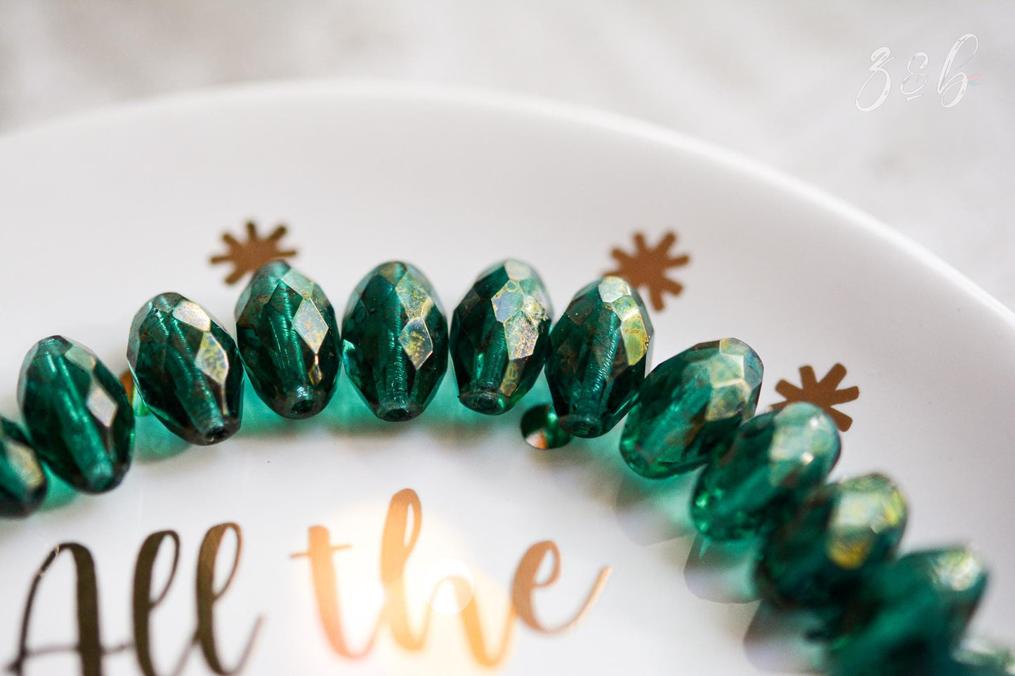 6 Transparent Emerald, Metallic Gold Luster, Premium Czech Glass, Faceted Oval Beads 12x8mm