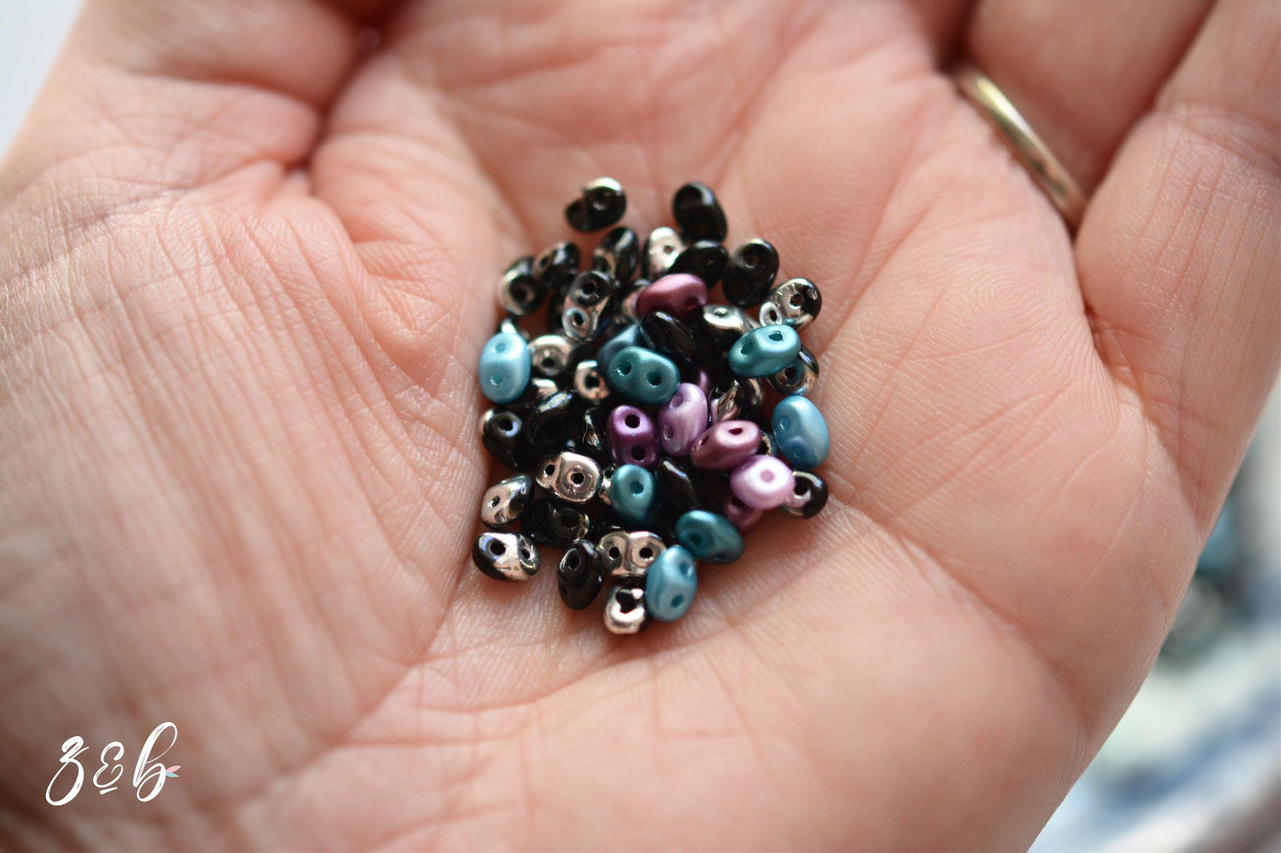 Jet Black, Metallic Silver, Blush Pink, Cranberry Purple, Teal Blue, Premium Czech Glass, Superduo Bead Mix - 10 Grams - 2.5x5mm