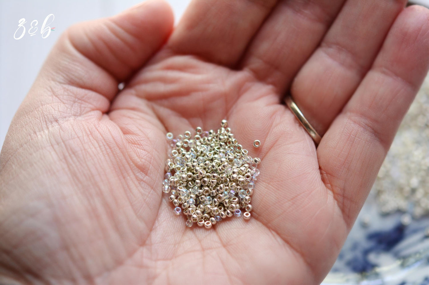 11/0 Premium Miyuki Japanese, Galvanized Silver, Clear AB Aurora Borealis, Round Seed Beads - 10 Grams