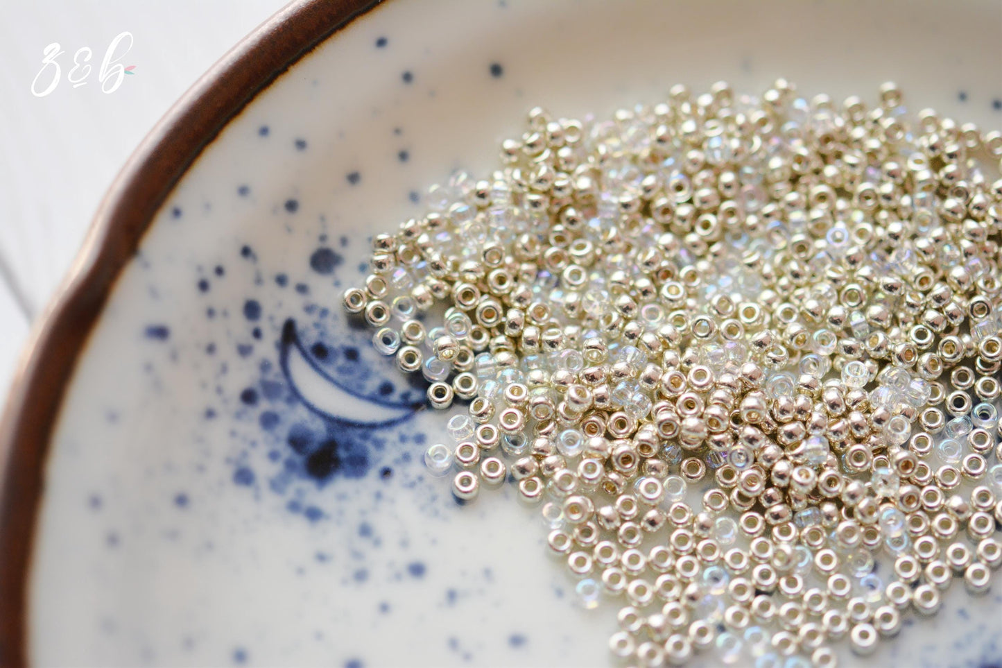 11/0 Premium Miyuki Japanese, Galvanized Silver, Clear AB Aurora Borealis, Round Seed Beads - 10 Grams