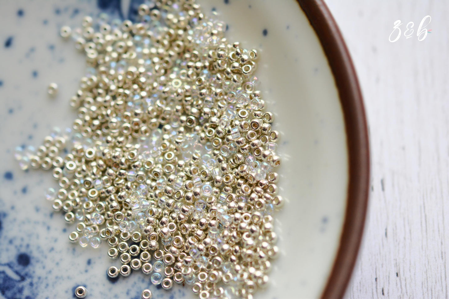 11/0 Premium Miyuki Japanese, Galvanized Silver, Clear AB Aurora Borealis, Round Seed Beads - 10 Grams
