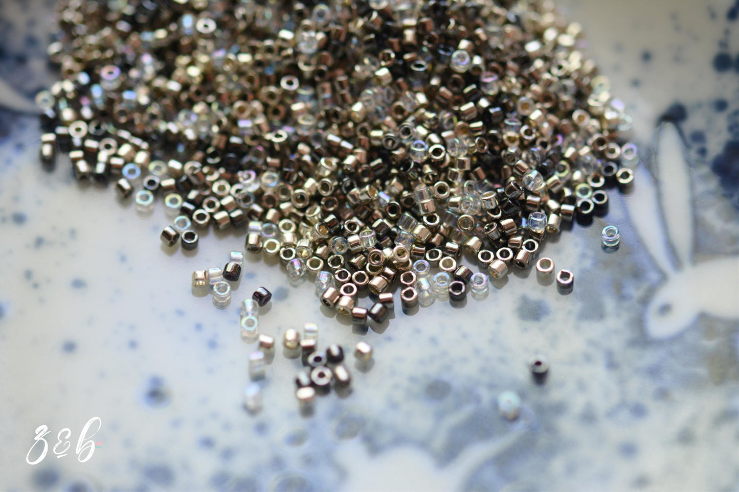 11/0 Premium Japanese, Miyuki, Delica, Steel, Clear AB Aurora Borealis, Galvanized Silver, Gunmetal Seed Bead Mix - 10 Grams