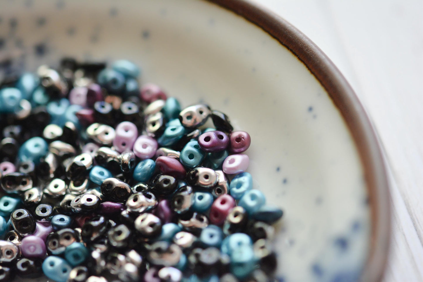 Jet Black, Metallic Silver, Blush Pink, Cranberry Purple, Teal Blue, Premium Czech Glass, Superduo Bead Mix - 10 Grams - 2.5x5mm