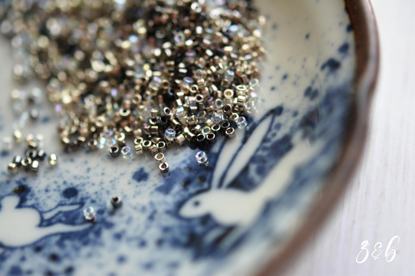 11/0 Premium Japanese, Miyuki, Delica, Steel, Clear AB Aurora Borealis, Galvanized Silver, Gunmetal Seed Bead Mix - 10 Grams