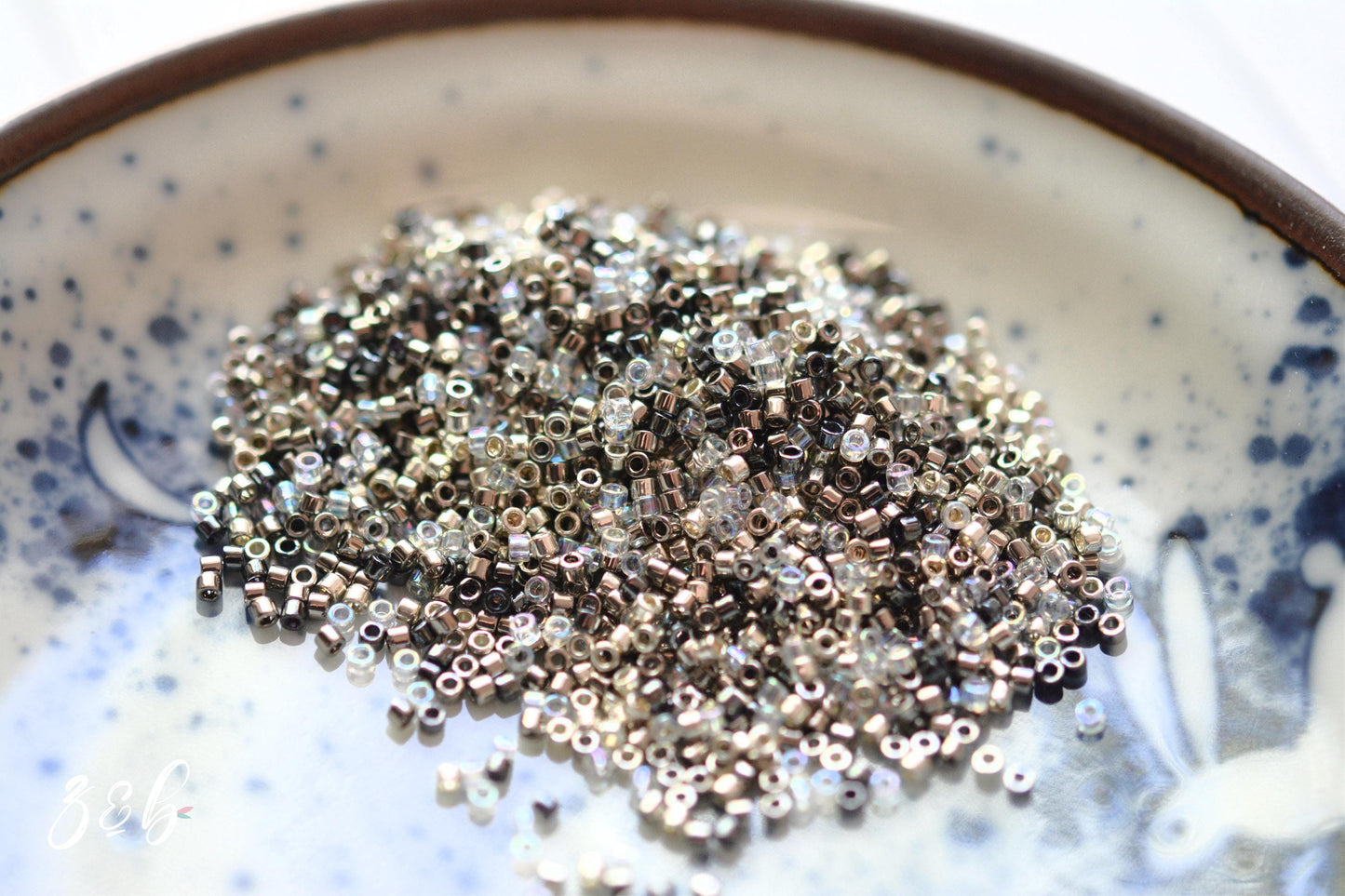 11/0 Premium Japanese, Miyuki, Delica, Steel, Clear AB Aurora Borealis, Galvanized Silver, Gunmetal Seed Bead Mix - 10 Grams