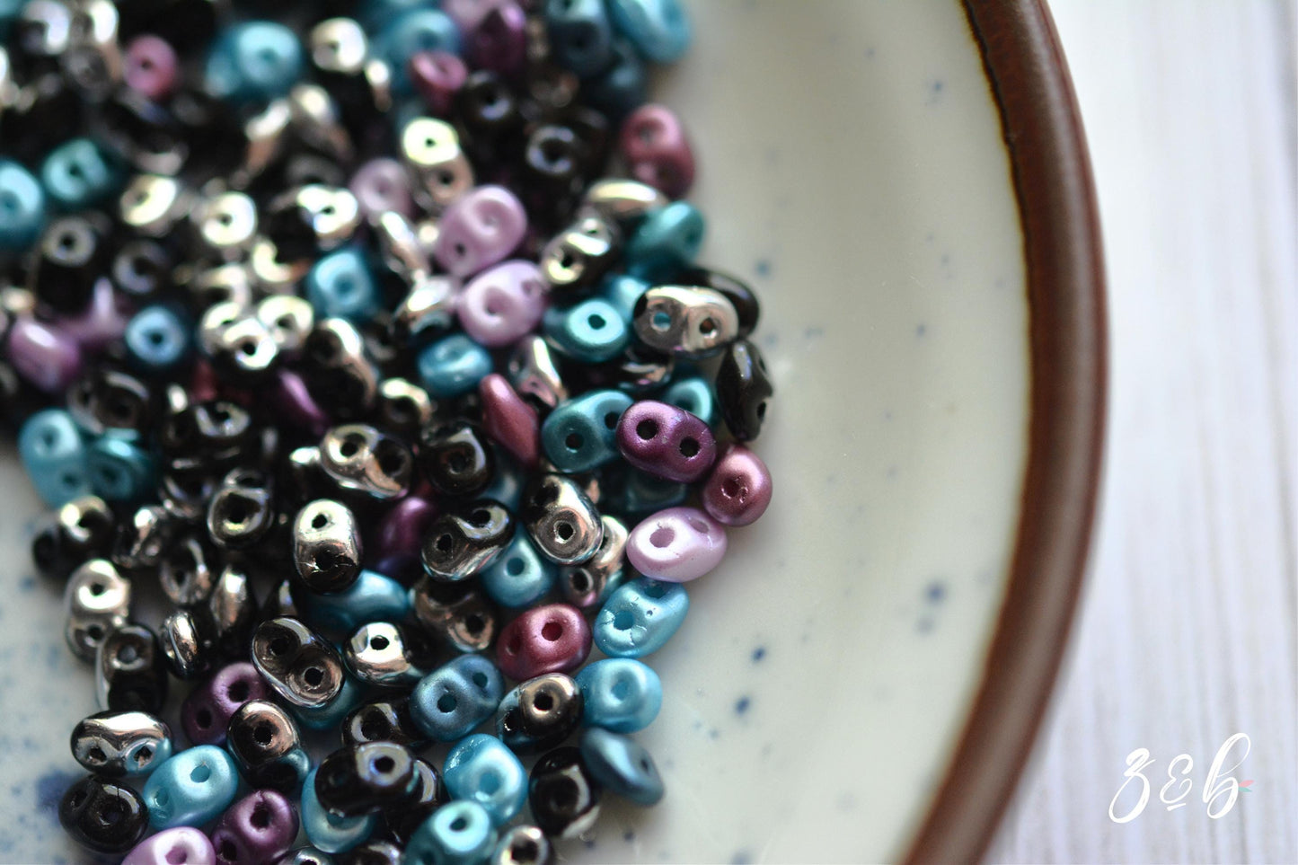 Jet Black, Metallic Silver, Blush Pink, Cranberry Purple, Teal Blue, Premium Czech Glass, Superduo Bead Mix - 10 Grams - 2.5x5mm