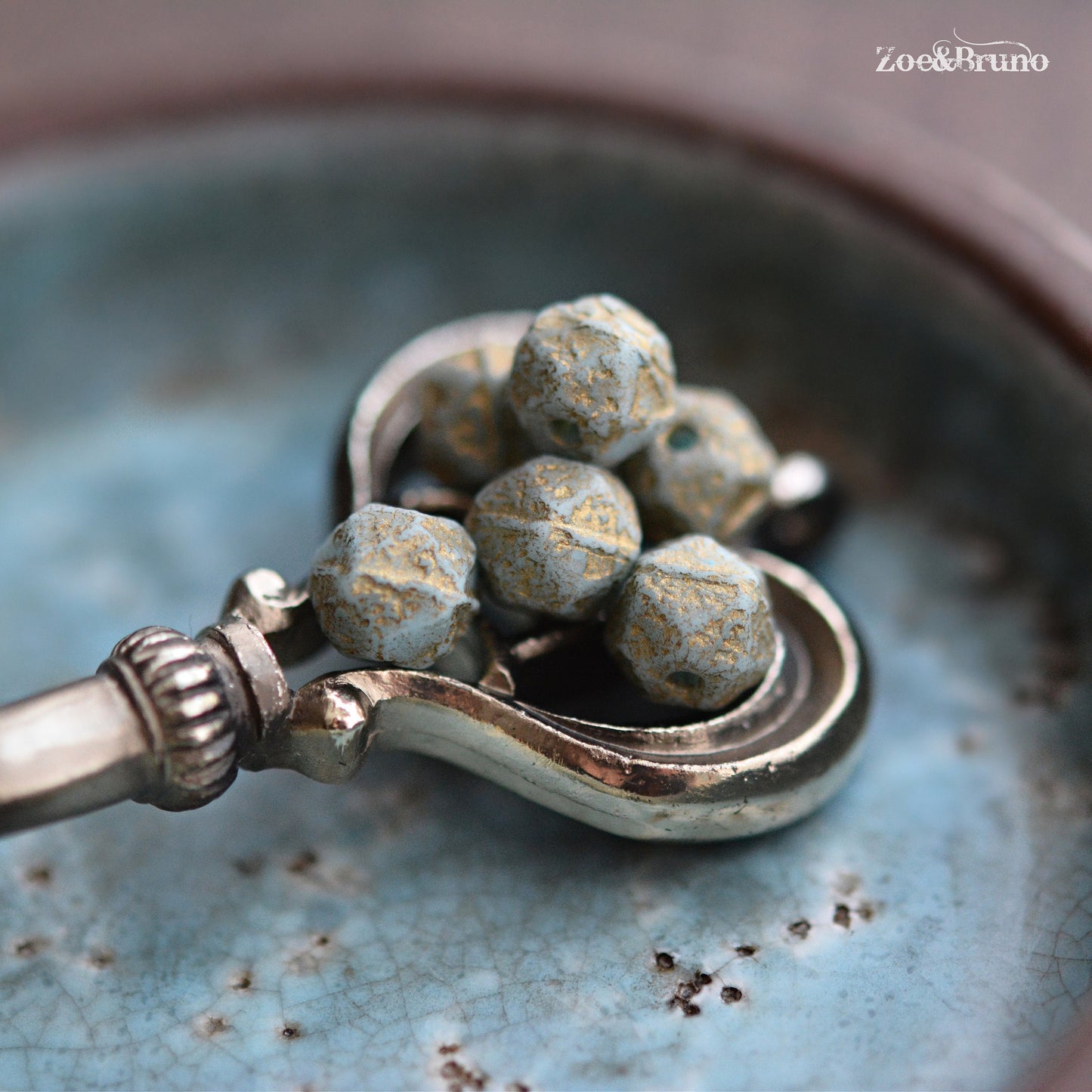 20 Opaque Sky Blue, Etched Metallic Gold Wash, Premium Czech Glass, English Cut, Facet Round Beads 8mm