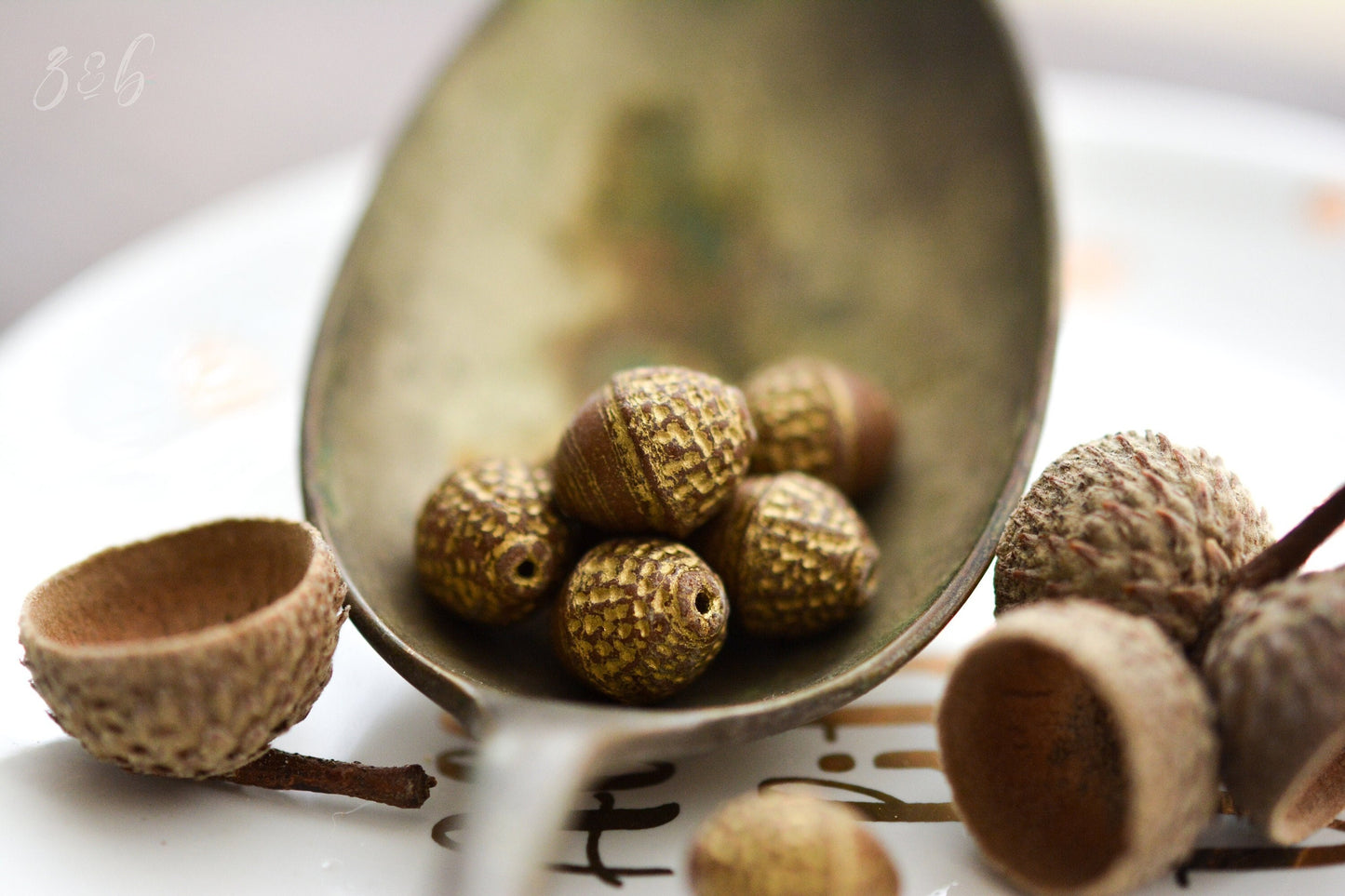 6 Opaque Matte Brown, Metallic Gold Wash, Premium Czech Glass, Acorn Beads 10x12mm