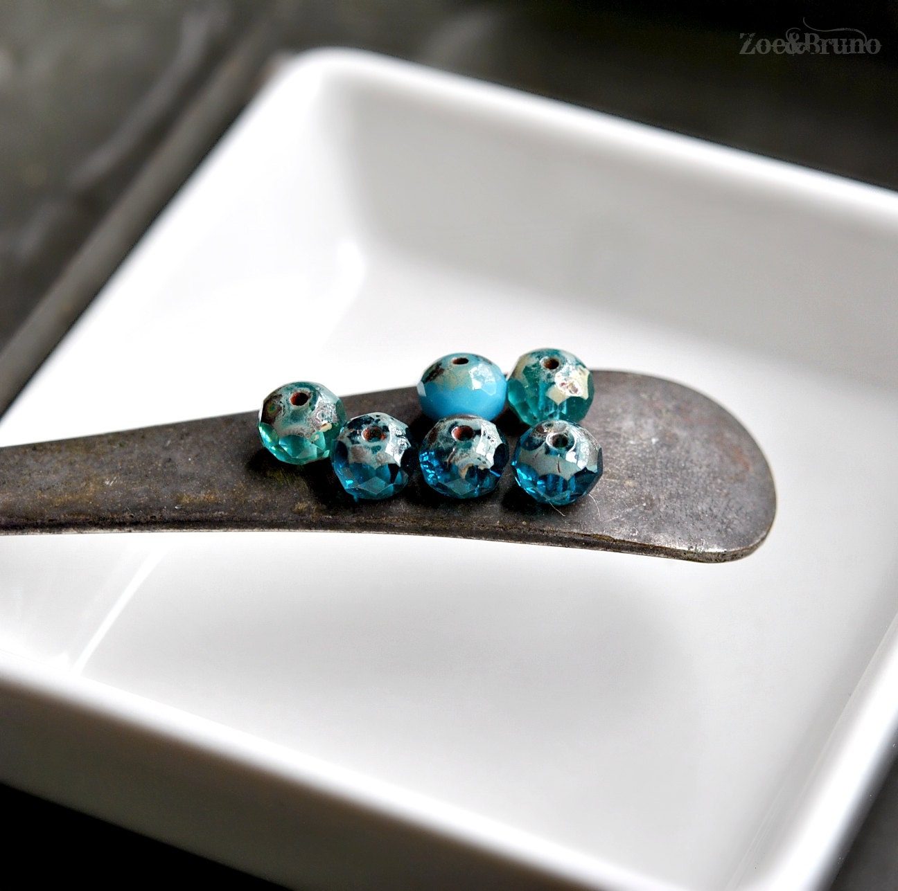 15 Transparent Aqua, Capri Blue, Opaque Baby Blue, Picasso Finish, Premium Czech Glass, Facet Rondelle Bead Mix 7x5mm