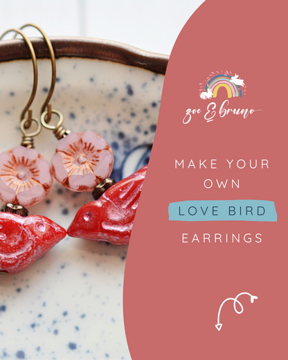 KIT ONLY - Love Bird Beaded Jewellery Making Kit - Czech Glass, Nickel Free, Lead Free Brass, Jewellery Tools, Step By Step Instructions