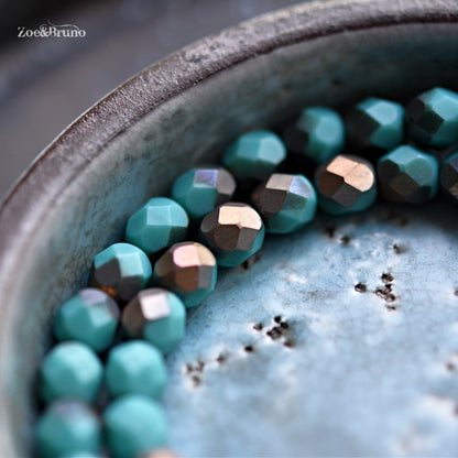 25 Matte Opaque Turquoise, Apollo Finish, Premium Czech Glass, Fire-Polish, Facet Round Beads 6mm