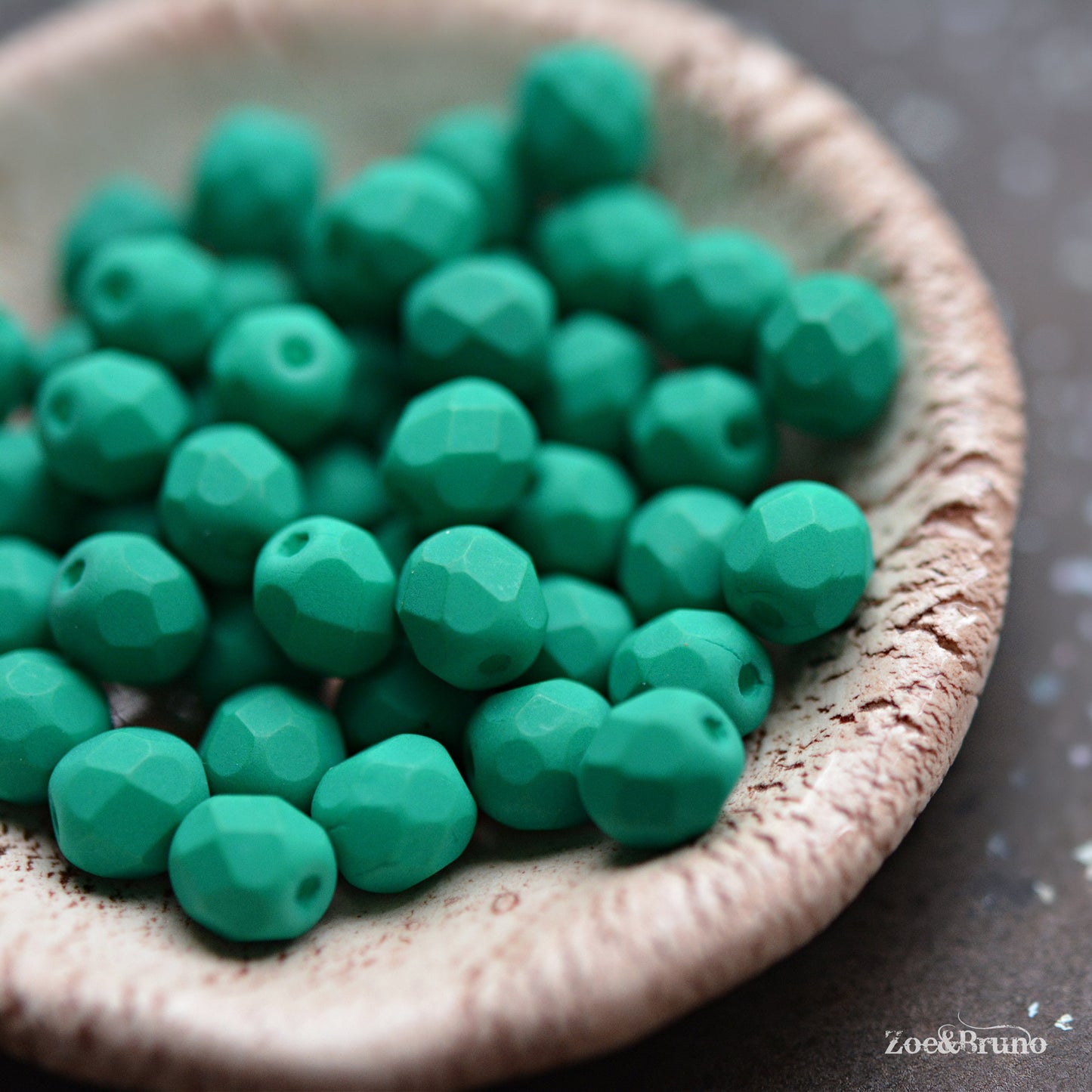 25 Opaque Matte Saturated Emerald, Premium Czech Glass, Fire-Polish, Facet Round Beads 6mm