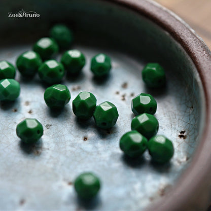 25 Opaque Kelly Green, Premium Czech Glass, Facet Fire-Polish Round Beads 6mm