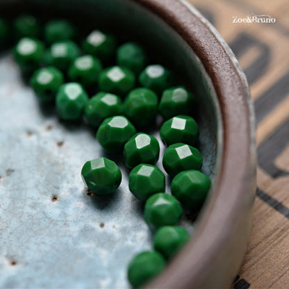 25 Opaque Kelly Green, Premium Czech Glass, Facet Fire-Polish Round Beads 6mm