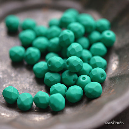 25 Opaque Matte Saturated Emerald, Premium Czech Glass, Fire-Polish, Facet Round Beads 6mm