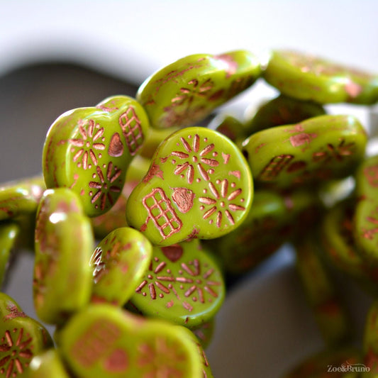 2 Opaque Gaspeite Green, Metallic Copper Wash, Premium Czech Glass, Sugar Skull Beads 20x17mm