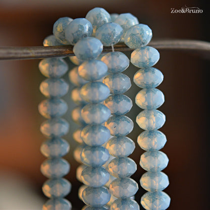 10 Semi-Transparent, Pale Sky Blue, Blue Picasso Finish, Premium Czech Glass, Facet Rondelle Beads 6x8mm