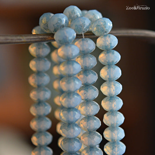 10 Semi-Transparent, Pale Sky Blue, Blue Picasso Finish, Premium Czech Glass, Facet Rondelle Beads 6x8mm